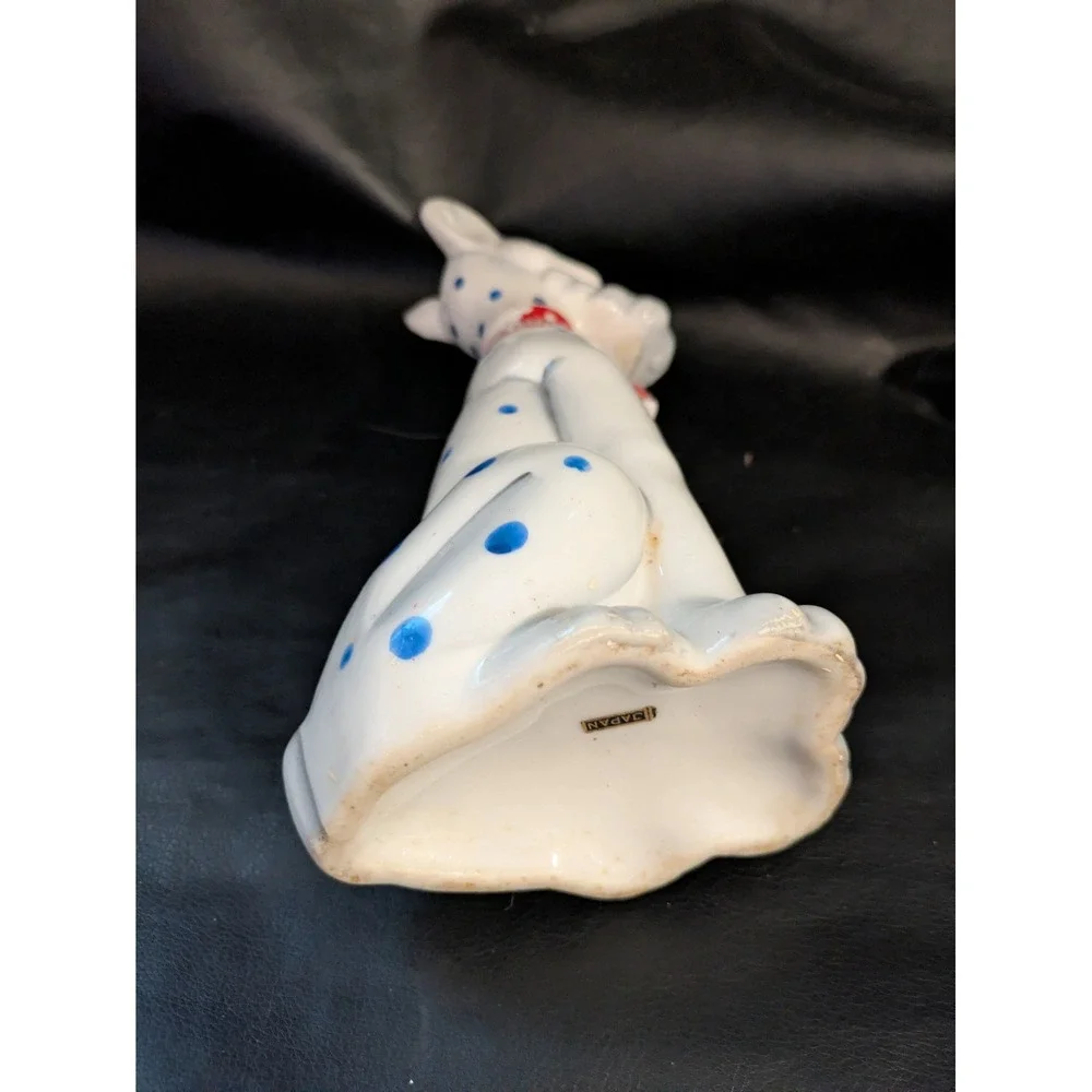 Blue Spotted Dog Scotch Ceramic Decanter Figurine‎ Red Bow Stopper 8.5 In